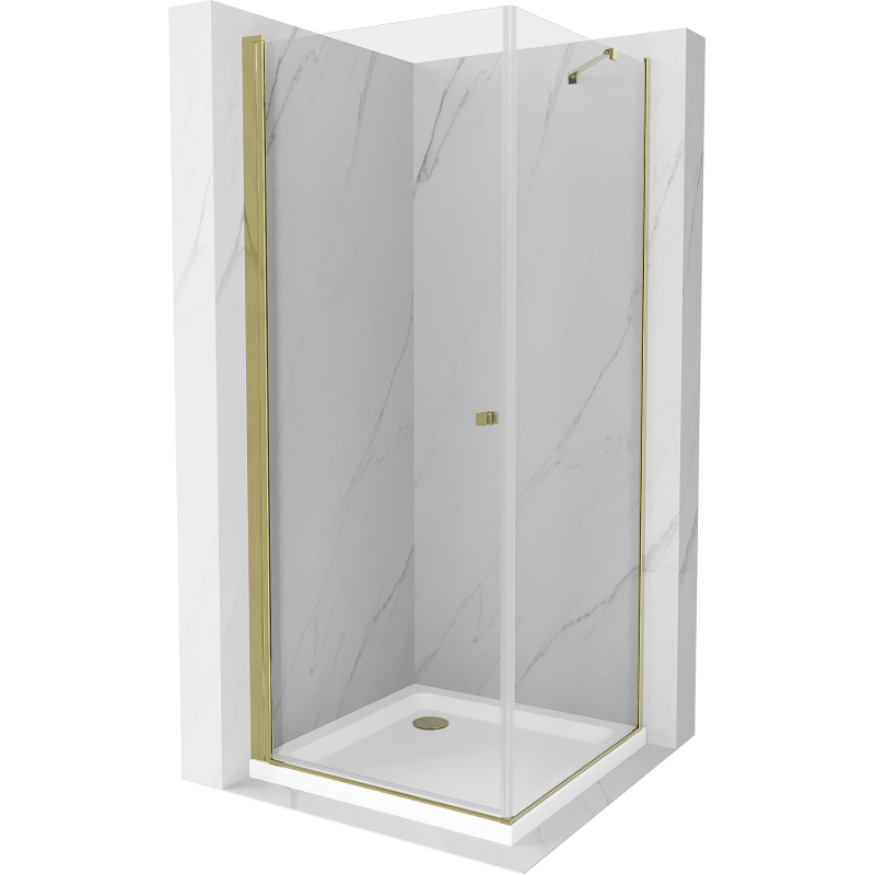 Mexen Pretoria hinged shower cubicle 70 x 70 cm, Transparent, Gold + shower tray Flat - 852-070-070-50-00-4010