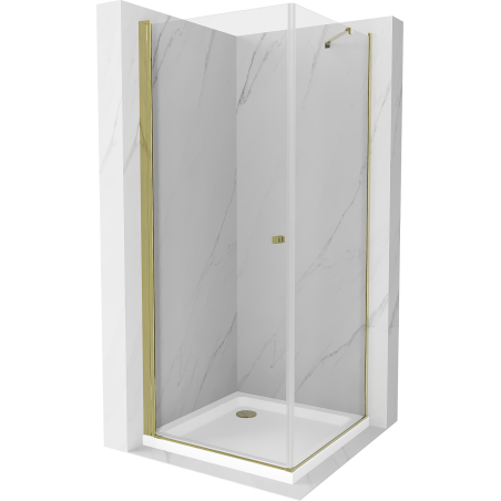 Mexen Pretoria 70 x 70 cm Pivot Shower Enclosure, Transparent, Gold + Flat Tray - 852-070-070-50-00-4010