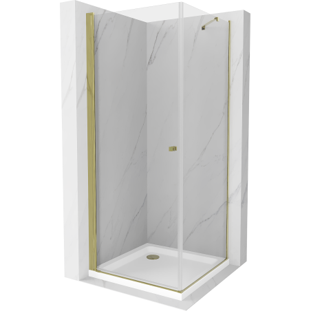 Mexen Pretoria swing shower cabin 70 x 70 cm, transparent, gold + Flat tray - 852-070-070-50-00-4010