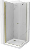 Mexen Pretoria hinged shower cubicle 70 x 70 cm, Transparent, Gold + shower tray Flat - 852-070-070-50-00-4010