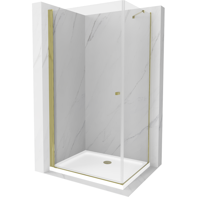 Mexen Pretoria hinged shower cubicle 70 x 90 cm, Transparent, Gold + shower tray Flat - 852-070-090-50-00-4010
