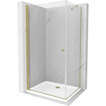 Mexen Pretoria Hinged Shower Cabin 70 x 90 cm, Transparent, Gold + Flat Tray - 852-070-090-50-00-4010