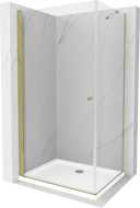 Mexen Pretoria hinged shower cubicle 70 x 100 cm, Transparent, Gold + shower tray Flat - 852-070-100-50-00-4010