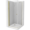 Mexen Pretoria hinged shower cubicle 80 x 80 cm, Transparent, Gold + shower tray Flat - 852-080-080-50-00-4010