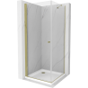Mexen Pretoria 90 x 90 cm Hinged Shower Enclosure, Transparent, Gold + Flat Shower Tray - 852-090-090-50-00-4010