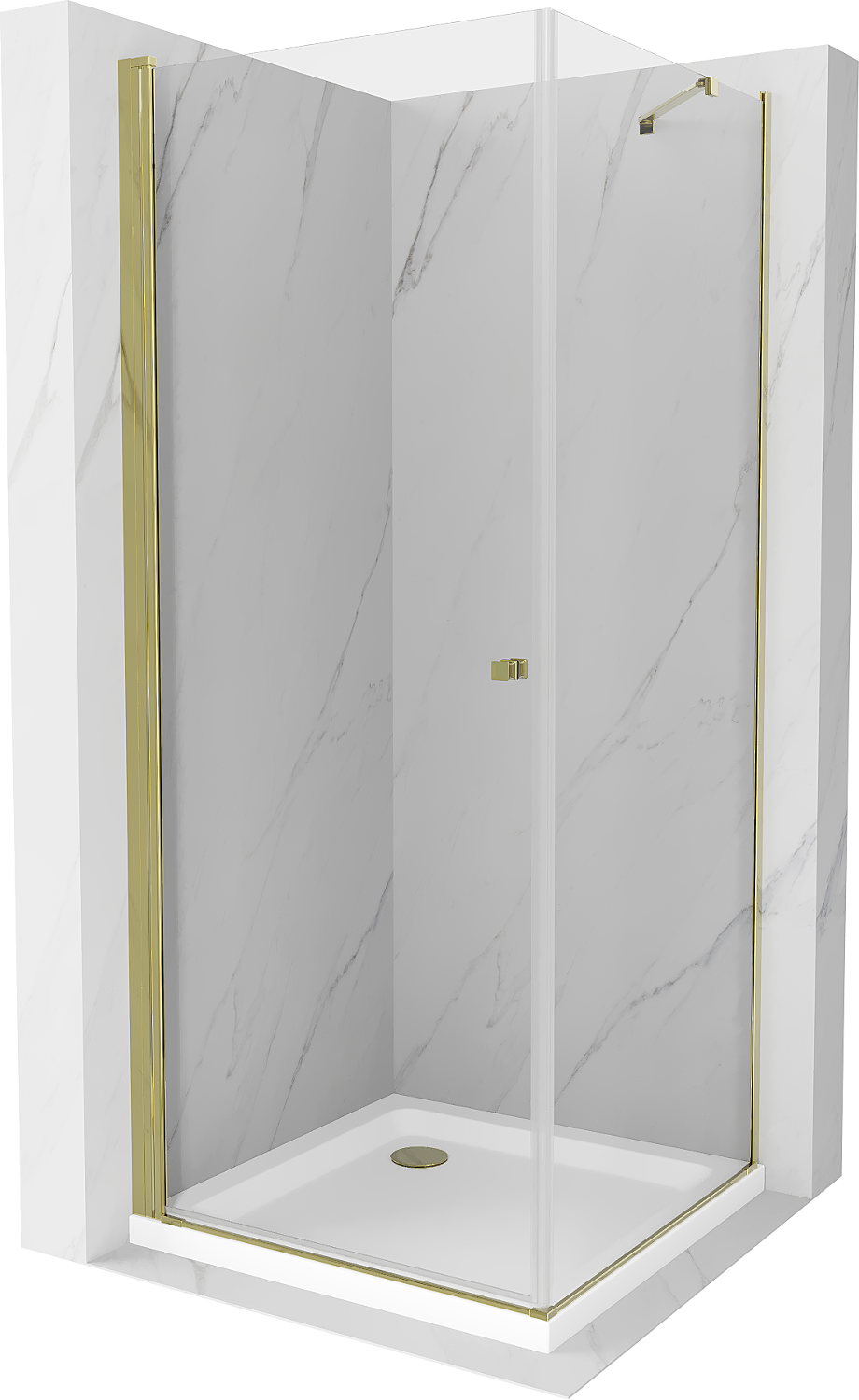 Mexen Pretoria hinged shower cubicle 90 x 90 cm, Transparent, Gold + shower tray Flat - 852-090-090-50-00-4010