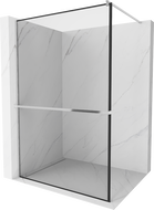 Mexen Kioto+ shower screen with a shelf and rail 90 x 200 cm, Transparent/Black pattern 8 mm, Chrome - 800-090-121-01-70