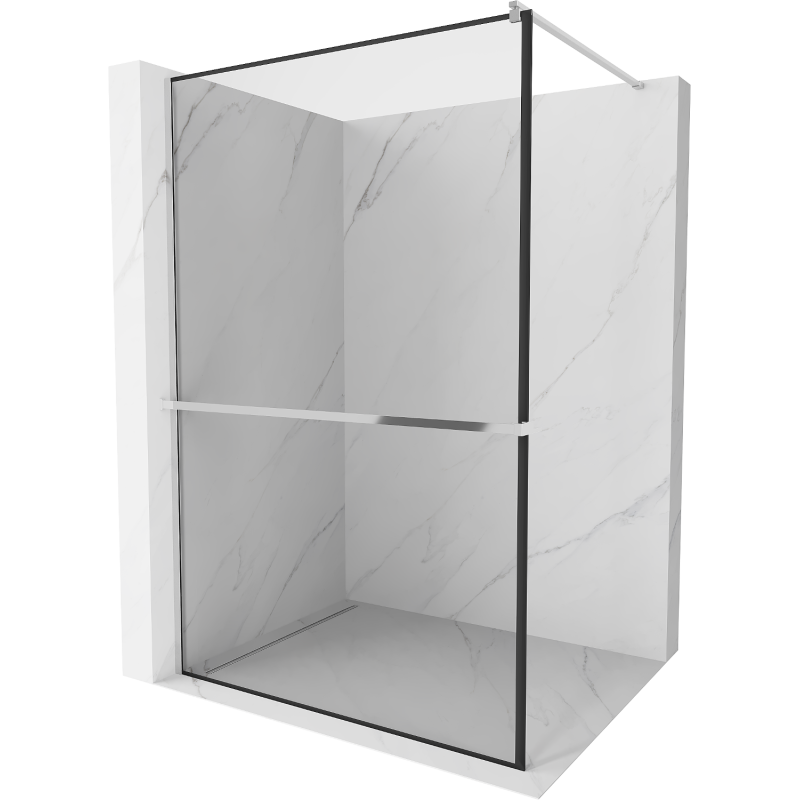 Mexen Kioto+ shower screen with a shelf and rail 100 x 200 cm, Transparent/Black pattern 8 mm, Chrome - 800-100-121-01-70