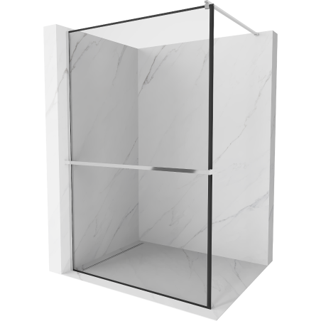 Mexen Kioto+ shower wall with Walk-in shelf 120 x 200 cm, black frame, chrome - 800-120-121-01-70