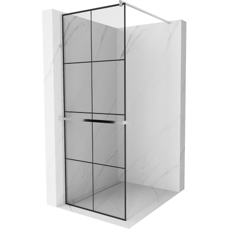 Mexen Kioto+ shower wall with shelf Walk-in 90 x 200 cm, black grid, chrome - 800-090-121-01-77