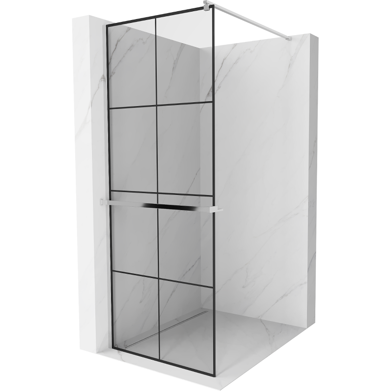 Mexen Kioto+ shower wall with shelf Walk-in 80 x 200 cm, black grid, chrome - 800-080-121-01-77