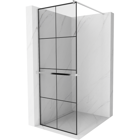 Mexen Kioto+ shower wall with shelf Walk-in 80 x 200 cm, black grid, chrome - 800-080-121-01-77