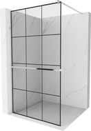 Mexen Kioto+ shower wall with shelf Walk-in 110 x 200 cm, black grid, chrome - 800-110-121-01-77