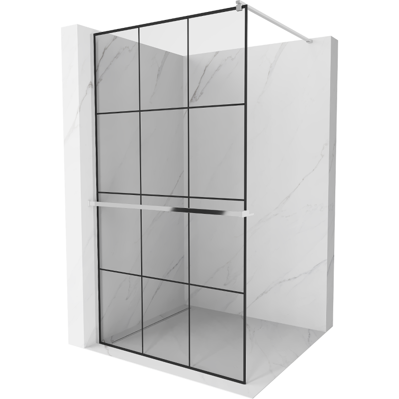 Mexen Kioto+ shower wall with shelf Walk-in 120 x 200 cm, black grid, chrome - 800-120-121-01-77