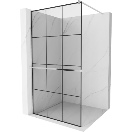 Mexen Kioto+ shower wall with shelf Walk-in 120 x 200 cm, black grid, chrome - 800-120-121-01-77