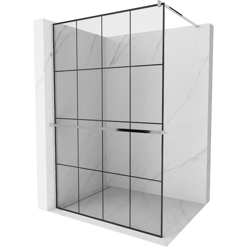 Mexen Kioto+ shower wall with Walk-in shelf 130 x 200 cm, black grid, chrome - 800-130-121-01-77