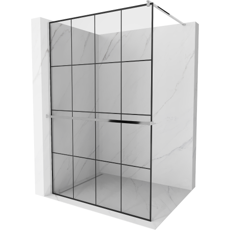 Mexen Kioto+ shower wall with shelf Walk-in 130 x 200 cm, black grid, chrome - 800-130-121-01-77