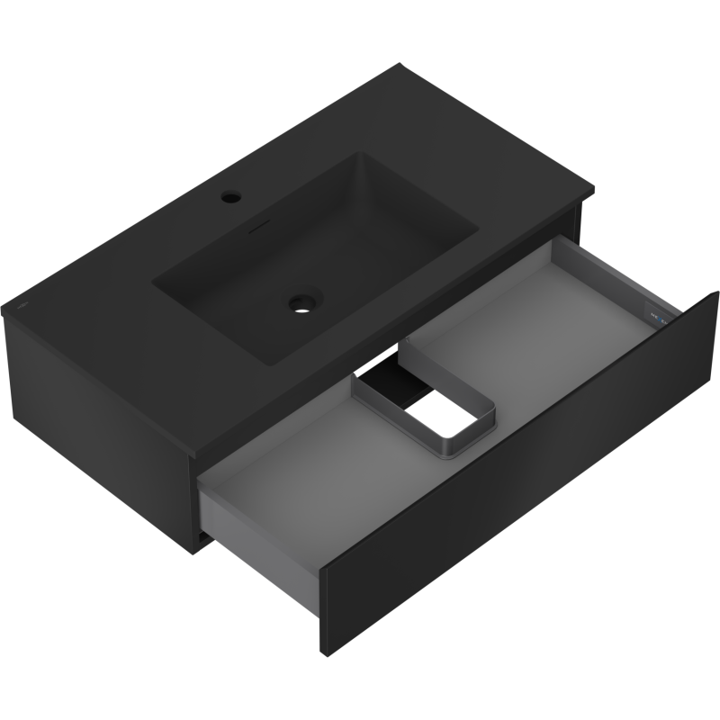 Mexen Orio bathroom cabinet 90 cm with Otis sink, 1 drawer, black matte - 91A10-09023-1-BF71-W18M71