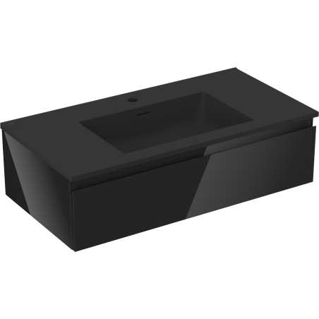 Mexen Orio bathroom cabinet 90 cm with Otis washbasin, 1 drawer, black gloss/black matte - 91A10-09023-1-BF70-W18M71