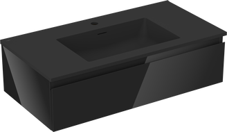 Mexen Orio 90 cm Bathroom Cabinet with Otis Sink, 1 Drawer, Black Gloss/Matte Black - 91A10-09023-1-BF70-W18M71