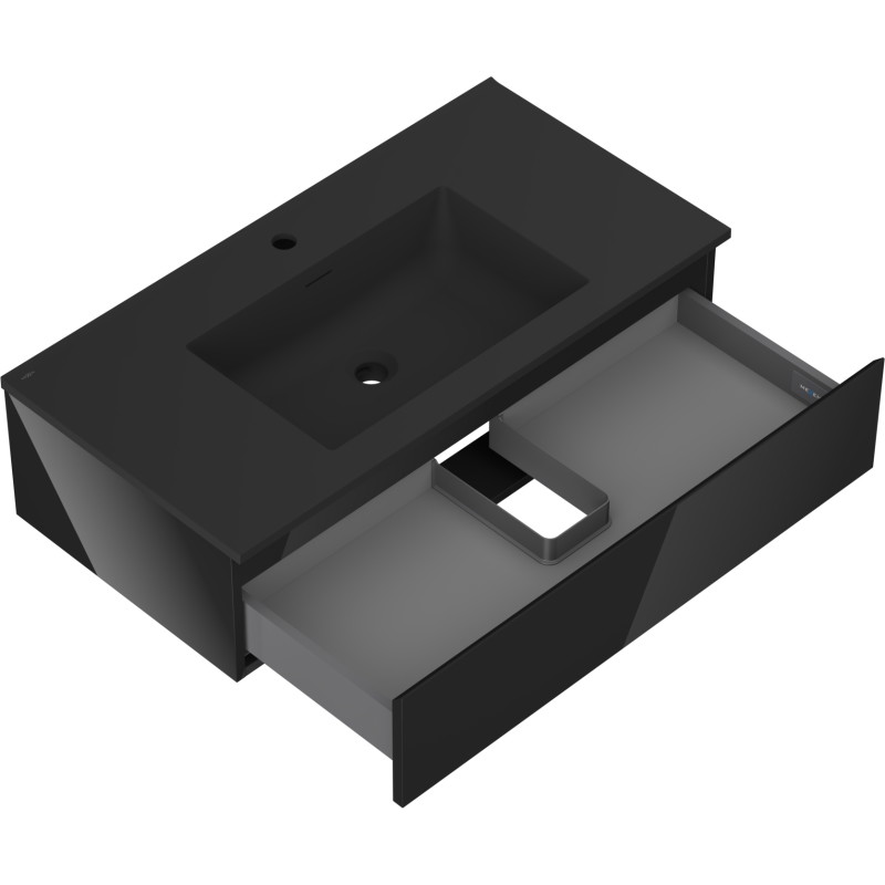 Mexen Orio 90 cm Bathroom Cabinet with Sink Otis, 1 Drawer, Black Gloss/Black Matte - 91A10-09023-1-BF70-W18M71