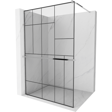 Mexen Kioto+ shower screen with a shelf and rail 110 x 200 cm, Transparent/Black pattern 8 mm, Chrome - 800-110-121-01-78
