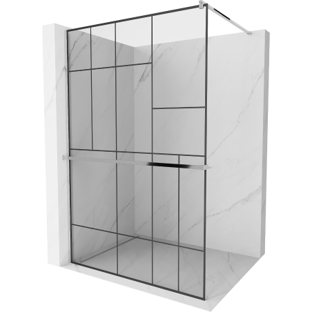 Mexen Kioto+ shower wall with shelf Walk-in 110 x 200 cm, black pattern, chrome - 800-110-121-01-78
