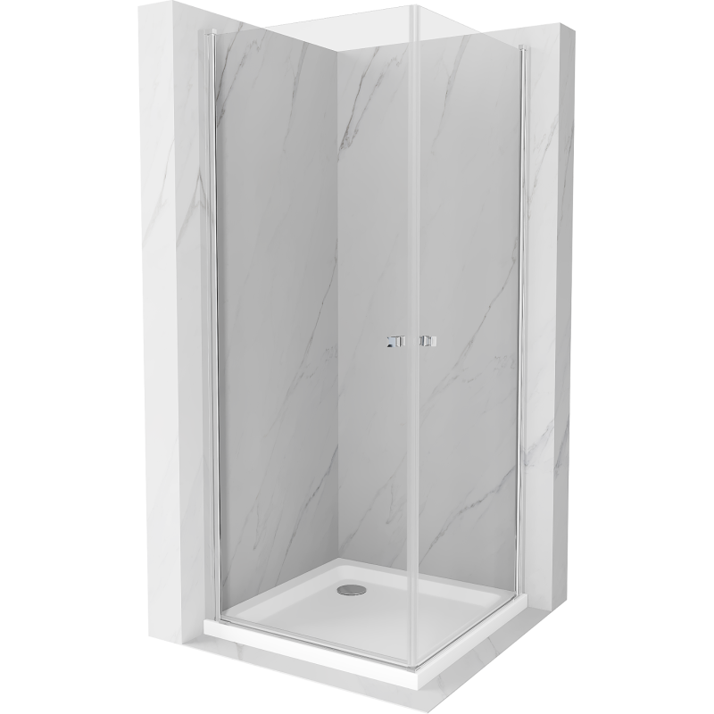 Mexen Pretoria Duo hinged shower cubicle 70 x 70 cm, Transparent, Chrome + shower tray Flat - 852-070-070-01-02-4010