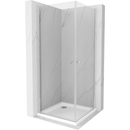 Mexen Pretoria Duo Pivot Shower Cabin 70 x 70 cm, Transparent, Chrome + Flat Shower Tray - 852-070-070-01-02-4010