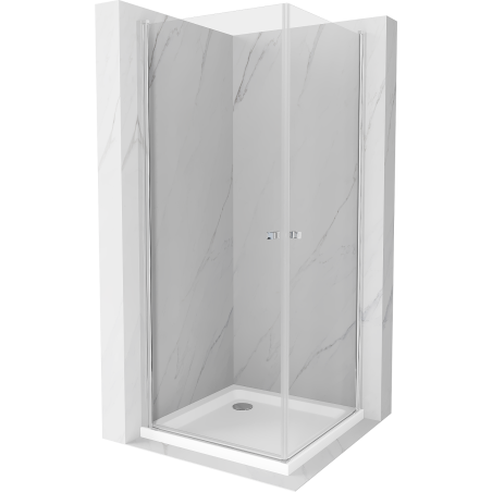 Mexen Pretoria Duo swing shower cabin 70 x 70 cm, transparent, chrome + Flat shower tray - 852-070-070-01-02-4010