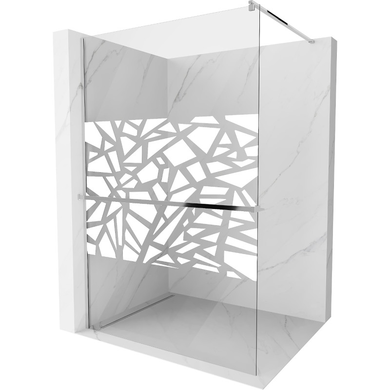 Mexen Kioto+ shower wall with shelf Walk-in 110 x 200 cm, white pattern, chrome - 800-110-121-01-85