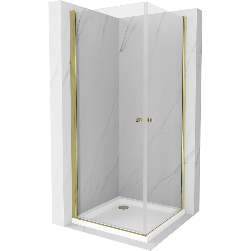 Mexen Pretoria Duo Hinged Shower Cabin 80 x 80 cm, Transparent, Gold + Flat Shower Tray - 852-080-080-50-02-4010G