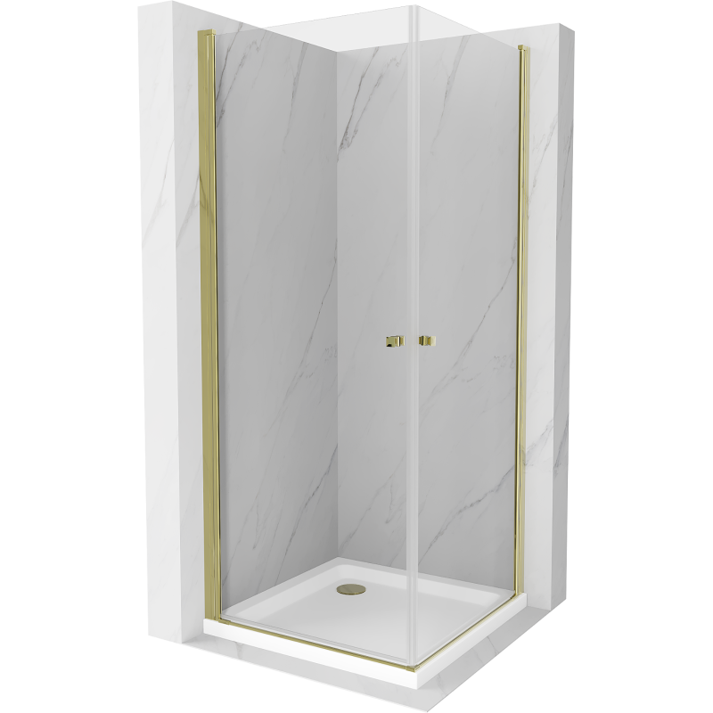 Mexen Pretoria Duo Hinged Shower Cabin 90 x 90 cm, Transparent, Gold + Flat Shower Tray - 852-090-090-50-02-4010G
