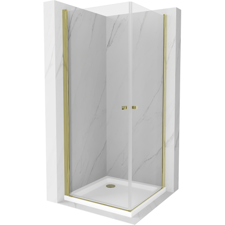 Mexen Pretoria Duo Hinged Shower Cabin 90 x 90 cm, Transparent, Gold + Flat Shower Tray - 852-090-090-50-02-4010G