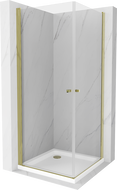 Mexen Pretoria Duo Hinged Shower Cabin 90 x 90 cm, Transparent, Gold + Flat Shower Tray - 852-090-090-50-02-4010G