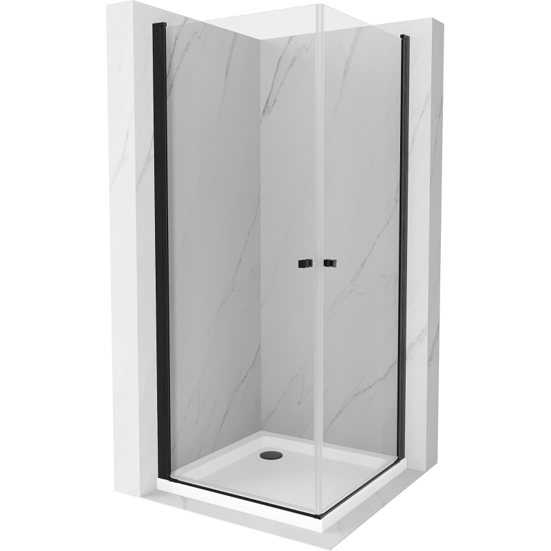 Mexen Pretoria Duo hinged shower cubicle 80 x 80 cm, Transparent, Black + shower tray Flat - 852-080-080-70-02-4010B