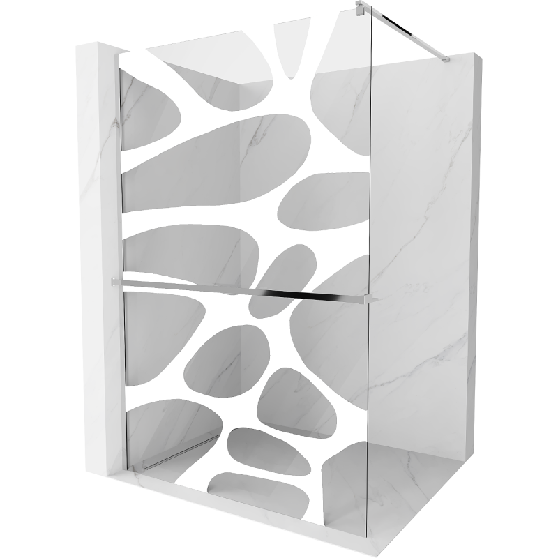 Mexen Kioto+ shower screen with a shelf and rail 70 x 200 cm, White pattern 8 mm, Chrome - 800-070-121-01-97