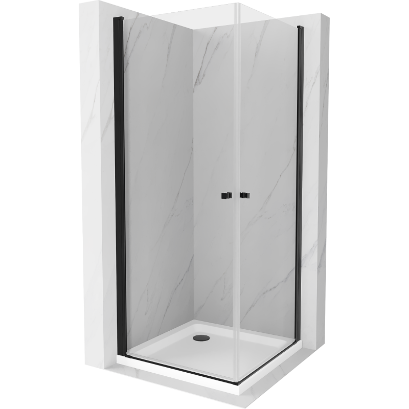 Mexen Pretoria Duo hinged shower cubicle 90 x 90 cm, Transparent, Black + shower tray Flat - 852-090-090-70-02-4010B