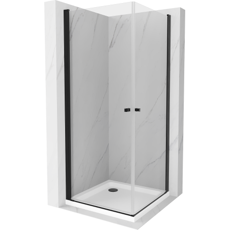 Mexen Pretoria Duo hinged shower cubicle 90 x 90 cm, Transparent, Black + shower tray Flat - 852-090-090-70-02-4010B