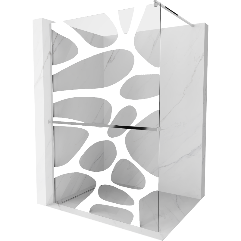 Mexen Kioto+ shower screen with a shelf and rail 90 x 200 cm, White pattern 8 mm, Chrome - 800-090-121-01-97