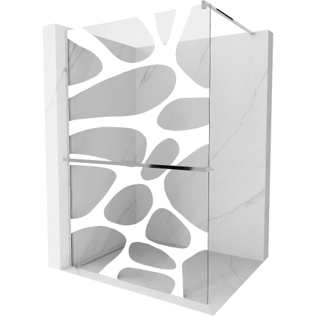 Mexen Kioto+ shower screen with a shelf and rail 140 x 200 cm, White pattern 8 mm, Chrome - 800-140-121-01-97