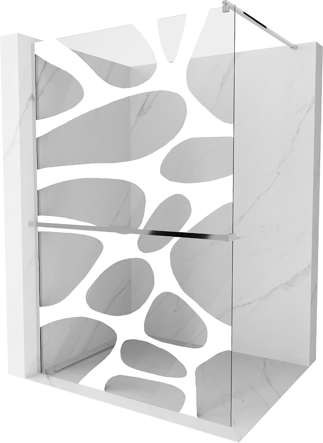 Mexen Kioto+ shower screen with a shelf and rail 140 x 200 cm, White pattern 8 mm, Chrome - 800-140-121-01-97