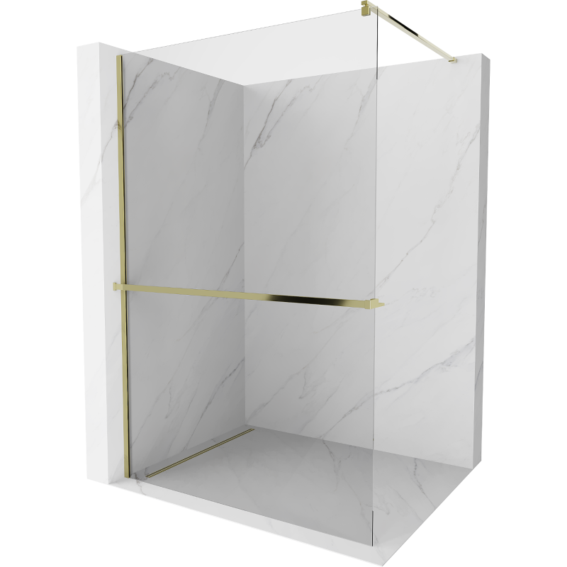 Mexen Kioto+ shower screen with a shelf and rail 70 x 200 cm, Transparent 8 mm, Gold - 800-070-121-50-00