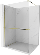Mexen Kioto+ shower screen with a shelf and rail 140 x 200 cm, Transparent 8 mm, Gold - 800-140-121-50-00
