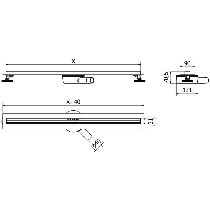 Mexen Flat 360° Slim rotary linear drain 150 cm, brushed gun gray - 1E41150