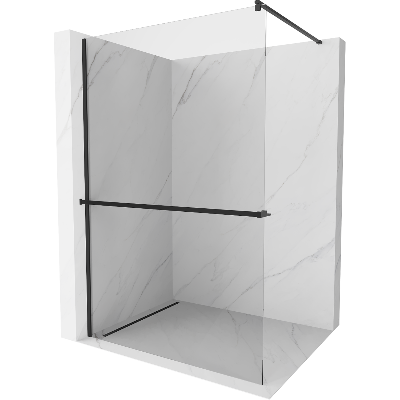Mexen Kioto+ shower screen with a shelf and rail 70 x 200 cm, Transparent 8 mm, Black - 800-070-121-70-00