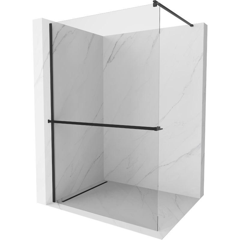 Mexen Kioto+ shower screen with a shelf and rail 120 x 200 cm, Transparent 8 mm, Black - 800-120-121-70-00