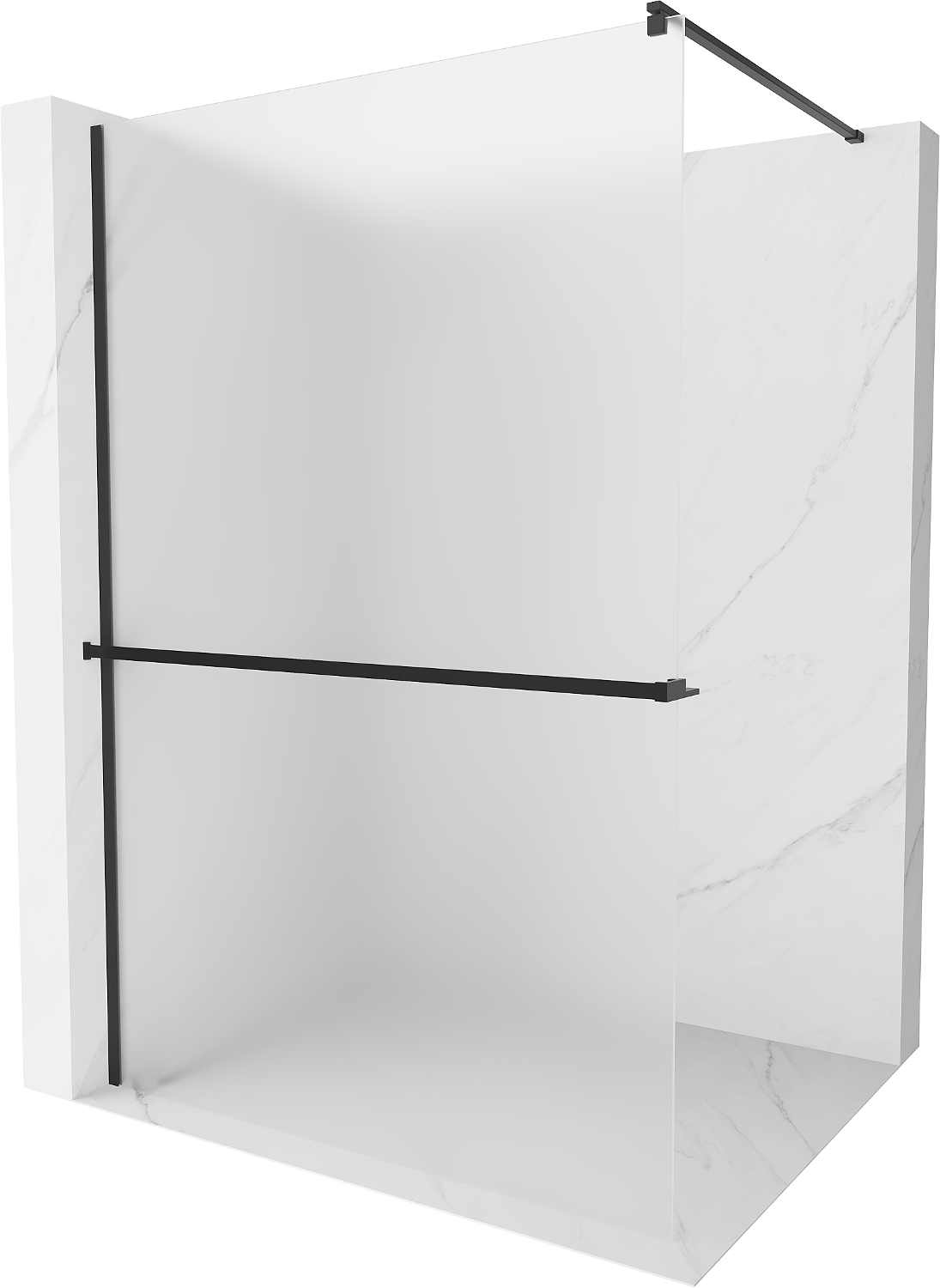Mexen Kioto+ shower screen with a shelf and rail 70 x 200 cm, Frosted 8 mm, Black - 800-070-121-70-30