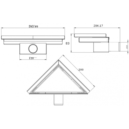 Mexen Flat-T M13 triangular floor drain 20 x 20 cm, gun gray brushed - 1E10320