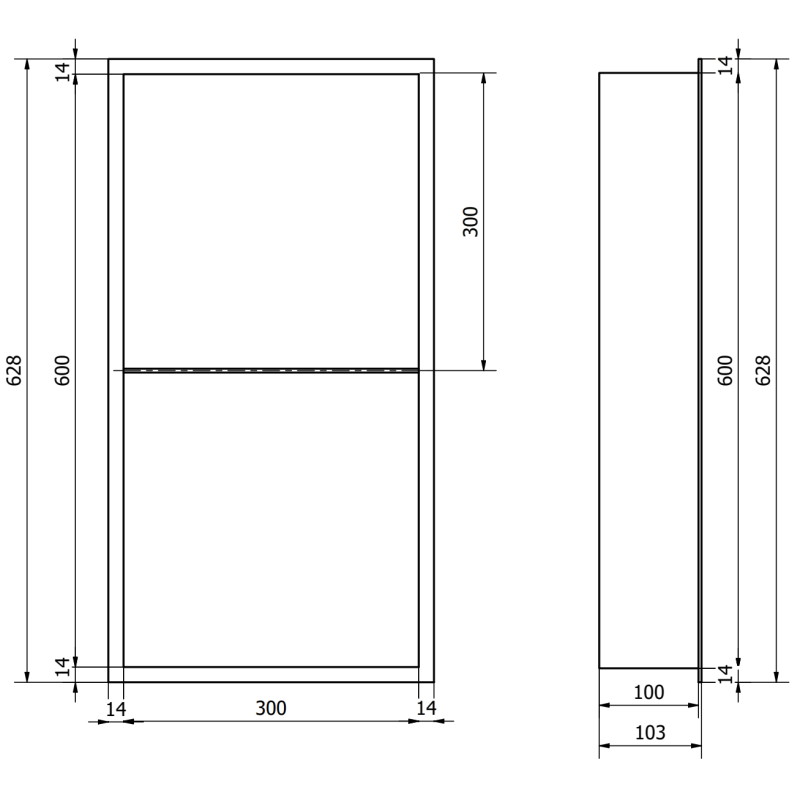 Mexen X-Wall-R recessed shelf with flange and shelf 60 x 30 cm, brushed gun gray - 19E0603010S